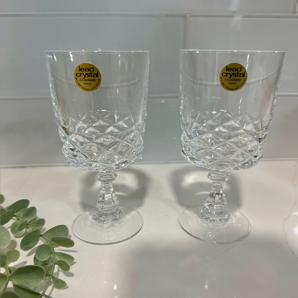 Vintage Elegant French Crystal Wine Glasses - Diamond by Cristal d'Arques Durand